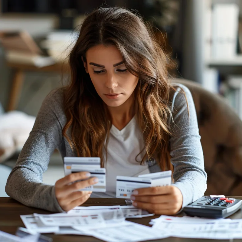 Someone checking invoices and receipts against a calculator.